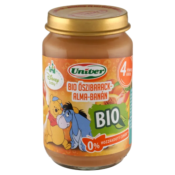 Univer bio őszibarack-alma-banán bébidesszert 4 hónapos kortól 163 g termékhez kapcsolódó kép