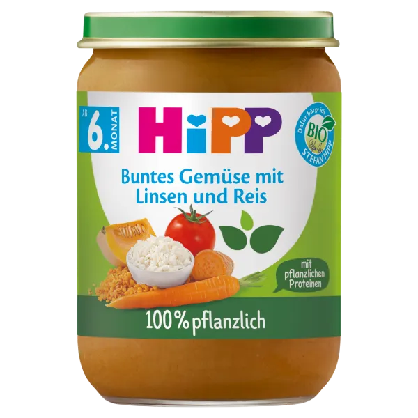 HiPP bio zöldségek lencsével, zöldséggel és rizzsel bébiétel 6 hó+190 g termékhez kapcsolódó kép