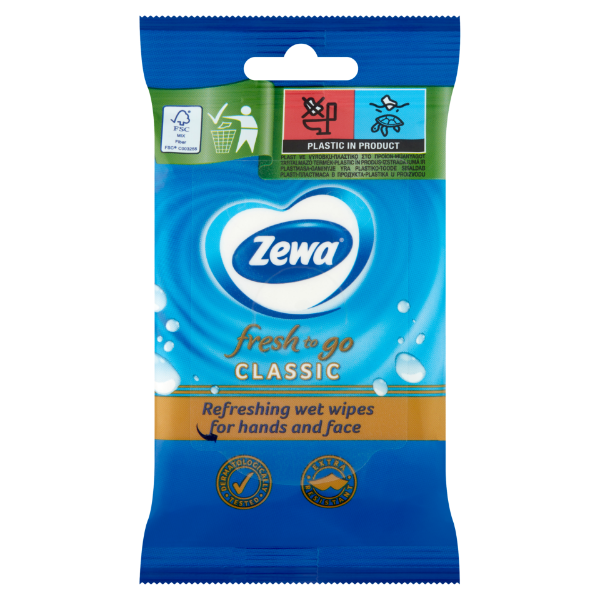 Zewa Fresh To Go Classic frissítő nedves kéz- és arctörlő kendő 10 db termékhez kapcsolódó kép