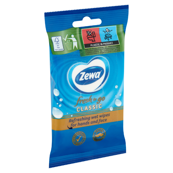 Zewa Fresh To Go Classic frissítő nedves kéz- és arctörlő kendő 10 db termékhez kapcsolódó kép