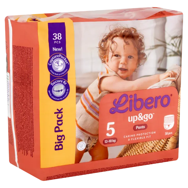Libero Up&Go egyszerhasználatos bugyipelenka, méret: 5, 12-18 kg, 38 db termékhez kapcsolódó kép