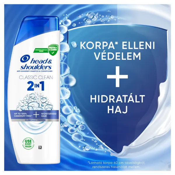 Head & Shoulders Classic Clean 2az1-ben korpásodás elleni sampon 400ml. Friss tiszta Illat termékhez kapcsolódó kép