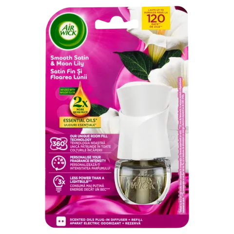 Air Wick elektromos légfrissítő készülék & utántöltő 19 ml Bársonyos Szatén és Éji Liliom termékhez kapcsolódó kép