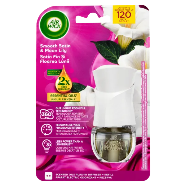 Air Wick elektromos légfrissítő készülék & utántöltő 19 ml Bársonyos Szatén és Éji Liliom termékhez kapcsolódó kép