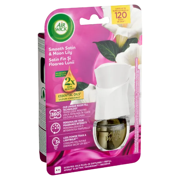 Air Wick elektromos légfrissítő készülék & utántöltő 19 ml Bársonyos Szatén és Éji Liliom termékhez kapcsolódó kép