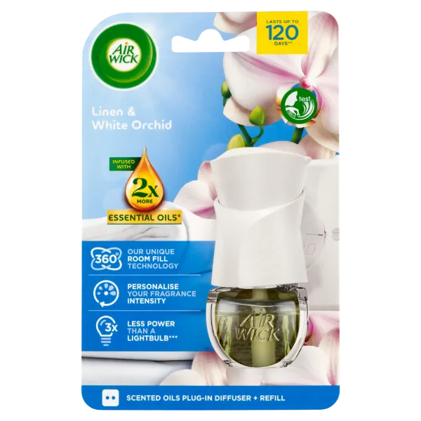 Air Wick elektromos légfrissítő készülék & utántöltő 19 ml Pamut és Fehér Orchidea termékhez kapcsolódó kép