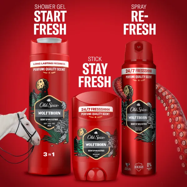 Old Spice Wolfthorn Deo Spray Férfiaknak, 150 ml, 48 Órás Frissesség, 0% Alumíniumsó termékhez kapcsolódó kép