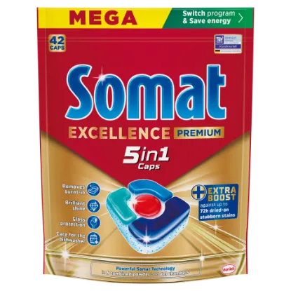 Somat Excellence Premium 5in1 gépi mosogatószer kapszula 42 db 781,2 g termékhez kapcsolódó kép