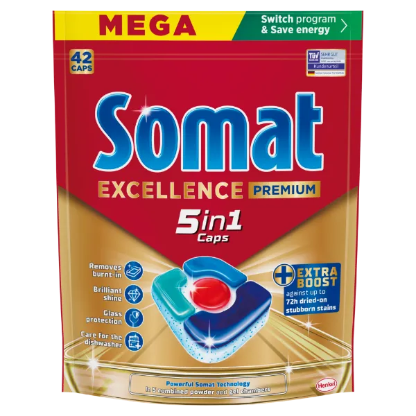 Somat Excellence Premium 5in1 gépi mosogatószer kapszula 42 db 819 g termékhez kapcsolódó kép
