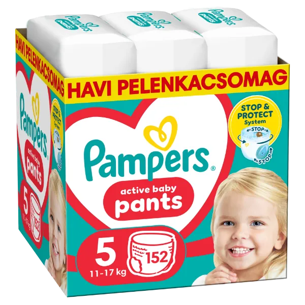 Pampers Active Baby Bugyipelenka - havi pelenkacsomag, Méret 5, 152 Bugyipelenka, 11kg-17kg termékhez kapcsolódó kép