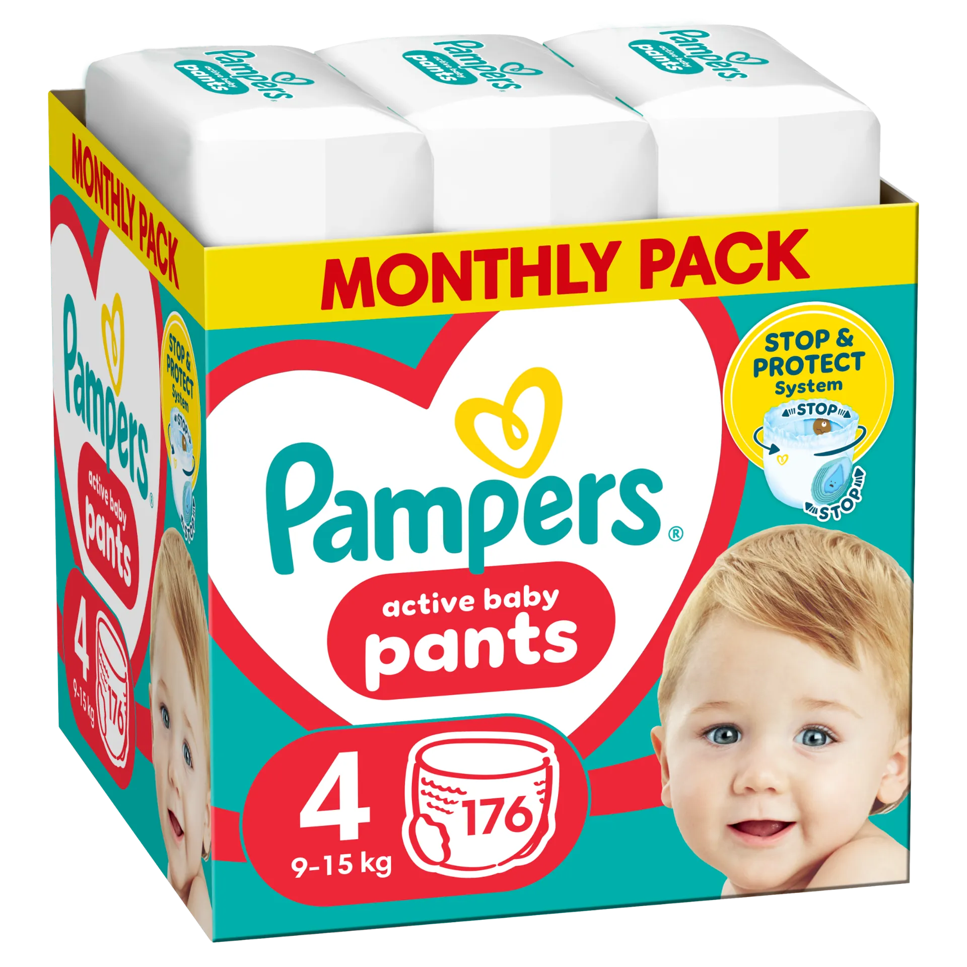 Pampers Active Baby Bugyipelenka - havi pelenkacsomag , Méret 4, 176 Bugyipelenka, 9kg-15kg