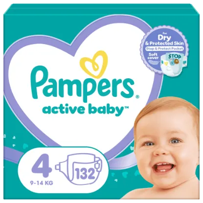 Pampers Active Baby Pelenka, Méret: 4, 132 db Pelenka, 9kg-14kg termékhez kapcsolódó kép
