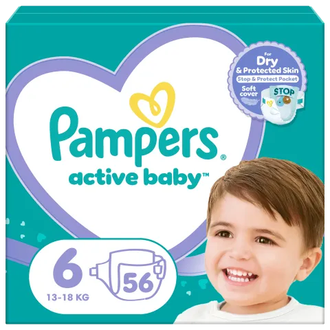 Pampers Active Baby Pelenka, Méret: 6, 56 db Pelenka, 13kg-18kg termékhez kapcsolódó kép