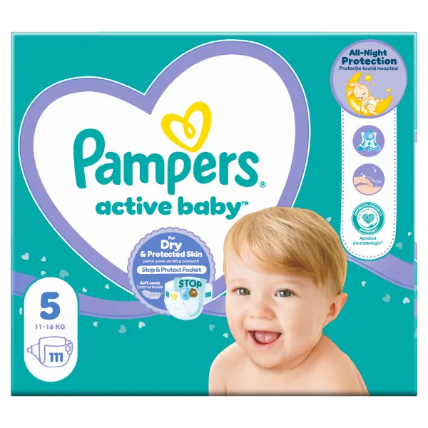 Pampers Active Baby Pelenka, Méret: 5, 111 db Pelenka, 11kg-16kg termékhez kapcsolódó kép