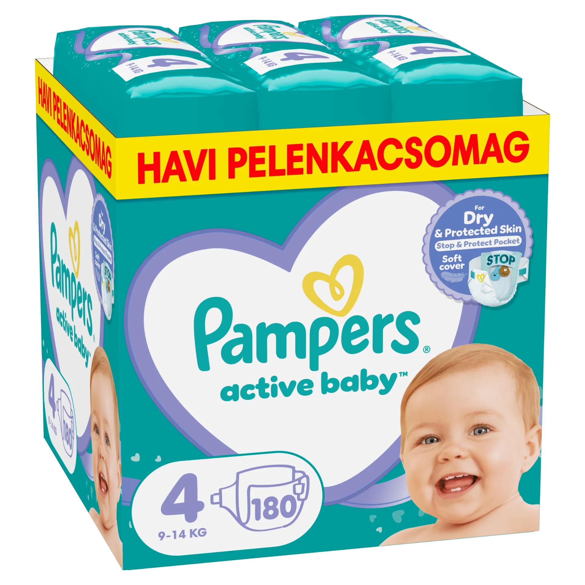 Pampers Active Baby pelenka - havi pelenkacsomag, Méret: 4, 180 db Pelenka, 9kg - 14kg