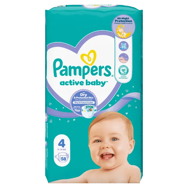 Pampers Active Baby pelenka - Méret: 4, 58 db pelenka, 6kg-10kg termékhez kapcsolódó kép
