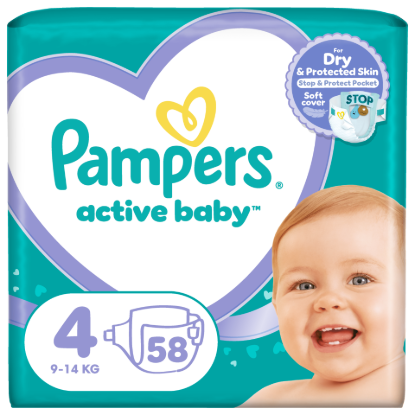 Pampers Active Baby pelenka - Méret: 4, 58 db pelenka, 9kg-14kg termékhez kapcsolódó kép