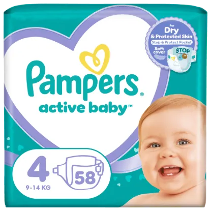 Pampers Active Baby pelenka - Méret: 4, 58 db pelenka, 9kg-14kg termékhez kapcsolódó kép
