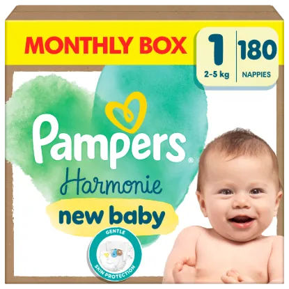 Pampers Harmonie Baby Pelenka - havi pelenkacsomag, Méret: 1, 180 db Pelenka, 2kg-5kg termékhez kapcsolódó kép