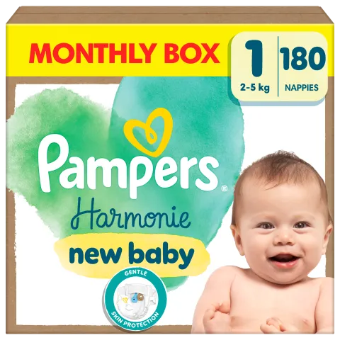 Pampers Harmonie Baby Pelenka - havi pelenkacsomag, Méret: 1, 180 db Pelenka, 2kg-5kg termékhez kapcsolódó kép