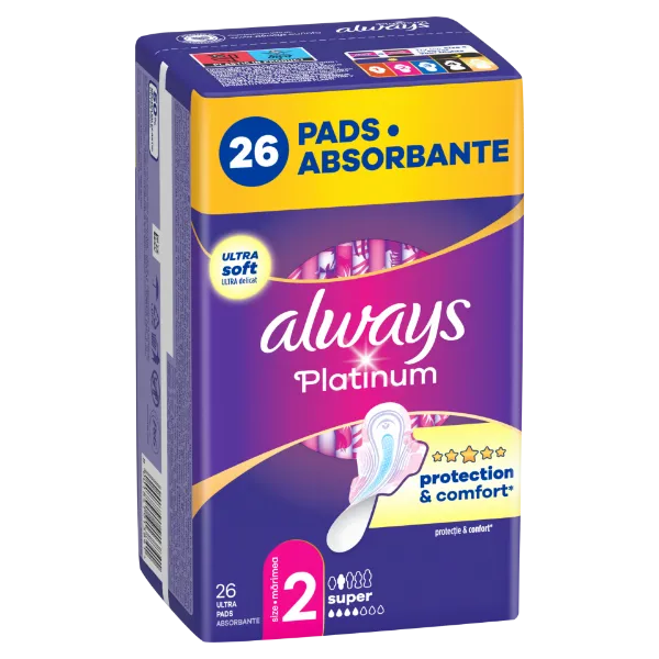 Always Platinum Super Szárnyas Egészségügyi Betét, 26 db termékhez kapcsolódó kép
