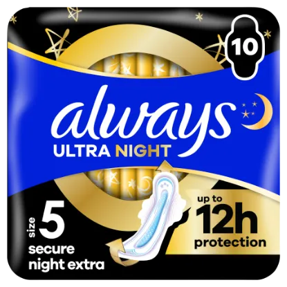 Always Ultra Secure Night Extra (5-ös Méret) Szárnyas Betét Egészségügyi Betét, 10 Db termékhez kapcsolódó kép