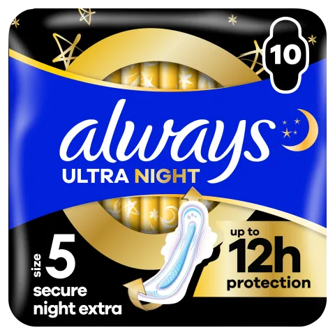 Always Ultra Secure Night Extra (5-ös Méret) Szárnyas Betét Egészségügyi Betét, 10 Db termékhez kapcsolódó kép