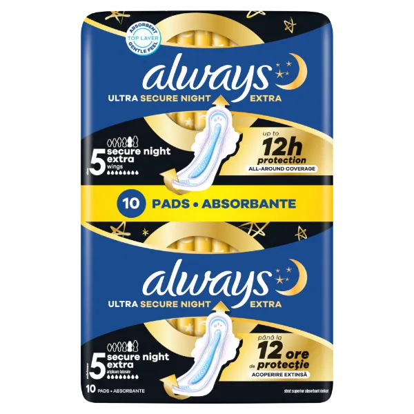 Always Ultra Secure Night Extra (5-ös Méret) Szárnyas Betét Egészségügyi Betét, 10 Db termékhez kapcsolódó kép