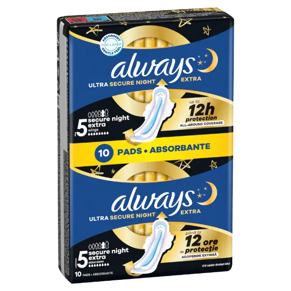 Always Ultra Secure Night Extra (5-ös Méret) Szárnyas Betét Egészségügyi Betét, 10 Db termékhez kapcsolódó kép