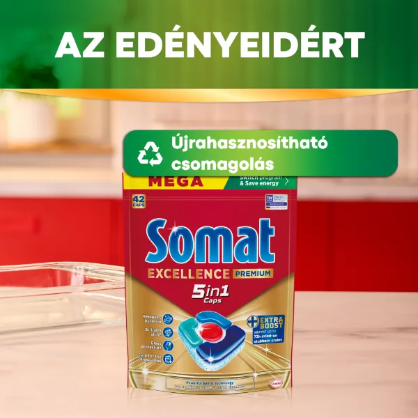 Somat Excellence Premium 5in1 gépi mosogatószer kapszula 42 db 781,2 g termékhez kapcsolódó kép