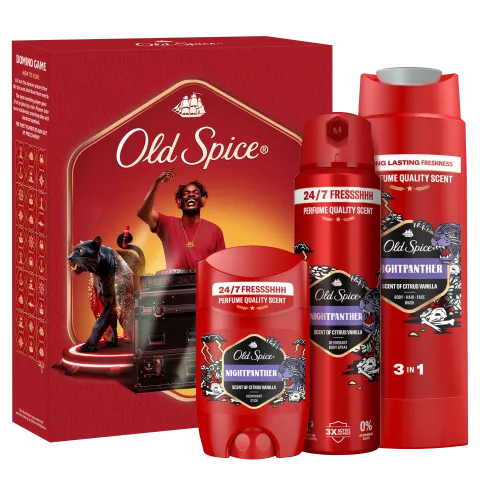 Old Spice DJ Ajándékszett Night Panther Stift Dezodorral, Spray-vel és Tusfürdővel termékhez kapcsolódó kép