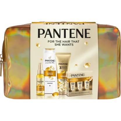 Pantene ajándékcsomag (Int. Repair 250ml sampon+3min balzsam 200ml+hajpakolás 3x15ml+Ker.olaj 100ml+táska) termékhez kapcsolódó kép
