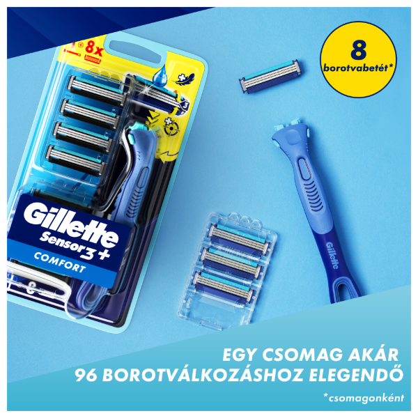 Gillette Sensor 3+ Kényelem Cserélhető Fejes Férfi Borotva Ergonomikus Markolattal és Borotvabetétel termékhez kapcsolódó kép