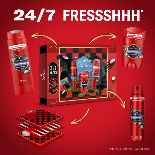 Old Spice Gamebox Ajándékszett Night Panther Stift Dezodorral, Spray-vel és Tusfürdővel termékhez kapcsolódó kép