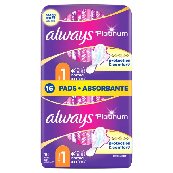 Always Platinum Normal (1-es méret) Szárnyas Egészségügyi Betét, 16 db termékhez kapcsolódó kép