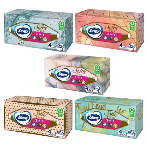 Zewa Softis Style illatmentes dobozos papír zsebkendő 4 rétegű 80 db termékhez kapcsolódó kép