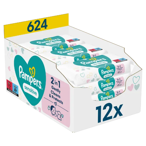 Pampers Sensitive Nedves Törlőkendő, 12 csomag = 624 db Törlőkendő termékhez kapcsolódó kép