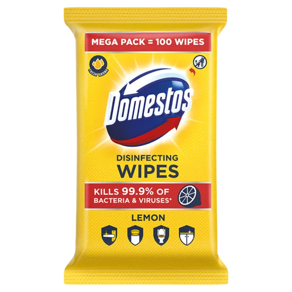 Domestos Lemon Fresh fertőtlenítő törlőkendő 100 db termékhez kapcsolódó kép