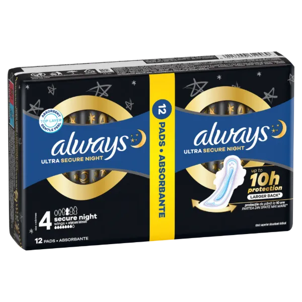 Always Ultra Secure Night Egészségügyi Betét (4-es Méret) Szárnyas Betét x 12] termékhez kapcsolódó kép