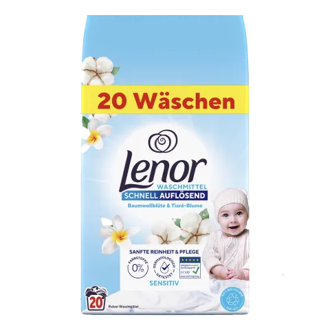 Lenor mosópor zacskós 20 mosás 1,2 kg Sensitive Cotton&Tiare Flowers termékhez kapcsolódó kép
