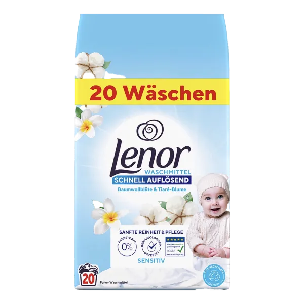 Lenor mosópor zacskós 20 mosás 1,2 kg Sensitive Cotton&Tiare Flowers termékhez kapcsolódó kép