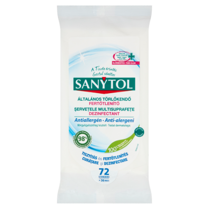 Sanytol antiallergén általános fertőtlenítő törlőkendő 72 db termékhez kapcsolódó kép