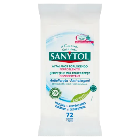 Sanytol antiallergén általános fertőtlenítő törlőkendő 72 db termékhez kapcsolódó kép