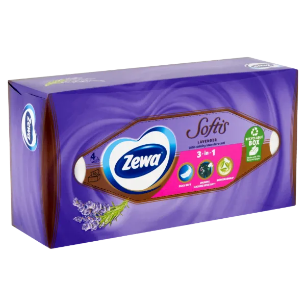 Zewa Softis Lavender illatosított dobozos papír zsebkendő 4 rétegű 80 db termékhez kapcsolódó kép