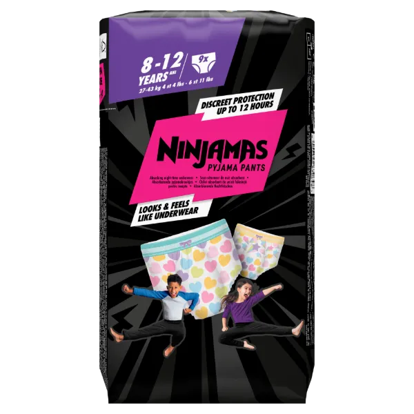 Ninjamas Éjszakai Nedvszívó Alsónemű Szivek, 9 Éjszakai Nedvszívó Alsónemű, 8 Korúak Számára termékhez kapcsolódó kép