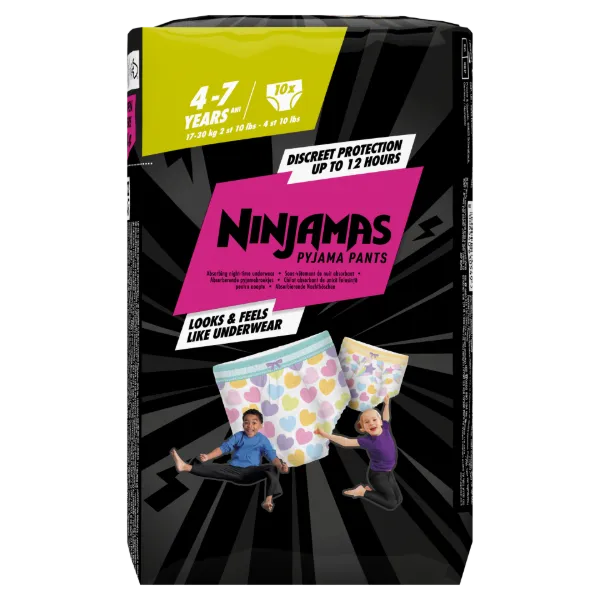 Ninjamas Pyjama Pants Szívecskés, 10 db Pyjama Bugyipelenka, 7 Éves Kor, 17kg-30kg termékhez kapcsolódó kép