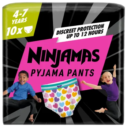 Ninjamas Pyjama Pants Szívecskés, 10 db Pyjama Bugyipelenka, 7 Éves Kor, 17kg-30kg termékhez kapcsolódó kép