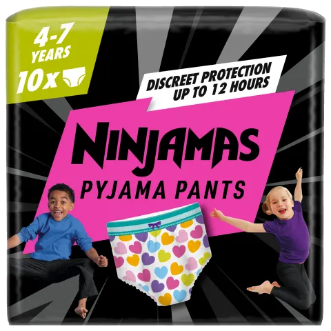 Ninjamas Pyjama Pants Szívecskés, 10 db Pyjama Bugyipelenka, 7 Éves Kor, 17kg-30kg termékhez kapcsolódó kép