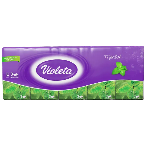 Violeta papírzsebkendő 3 rétegű 10x10 db Mentol termékhez kapcsolódó kép