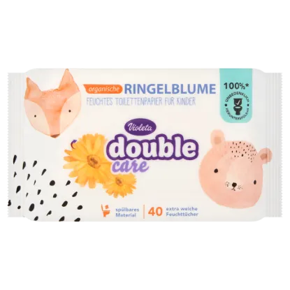 Violeta Double Care nedves WC-papír gyerekeknek körömvirág kivonattal és zöld teával 40 db termékhez kapcsolódó kép